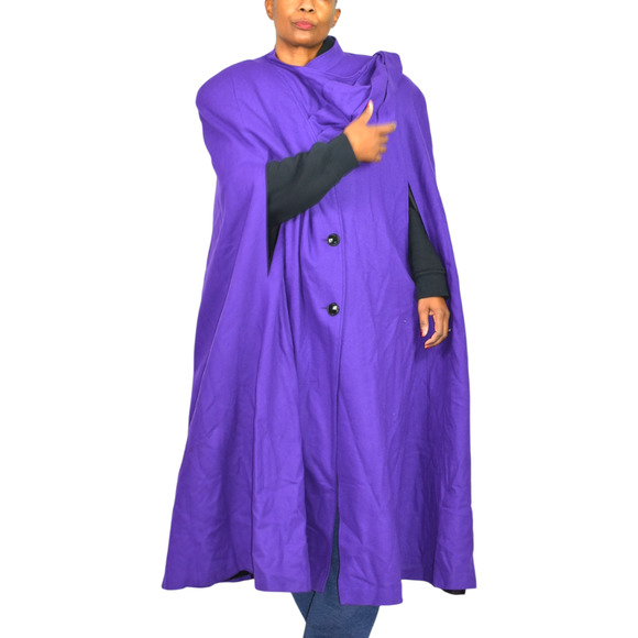 Vintage Alex Hayes Wool Cape Purple Wool Scarf Cloak Long Shoulder Pads Large - Picture 8 of 16